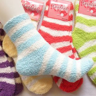 Autumn and winter thickening loop pile stripe socks thermal towel socks women's socks knee-high socks