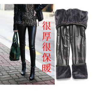Autumn and winter thickening plus velvet beaver fleece brushed faux leather female legging ankle length trousers