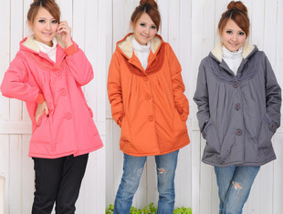 Autumn and winter thickening thermal berber fleece with a hood maternity clothing maternity wadded jacket coat