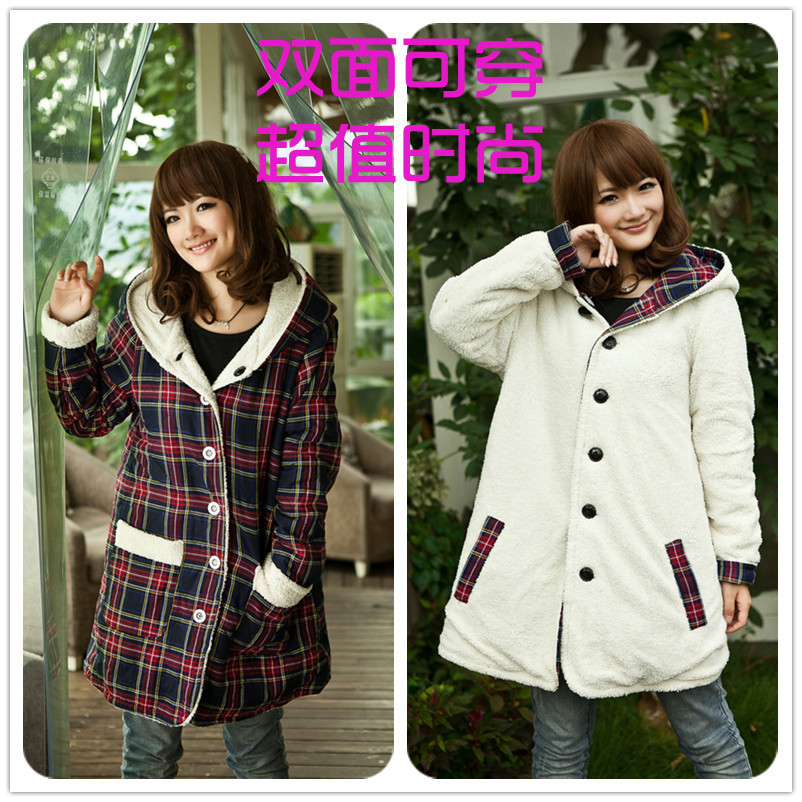 Autumn and winter thickening thermal maternity outerwear reversible plaid overcoat maternity clothing autumn top