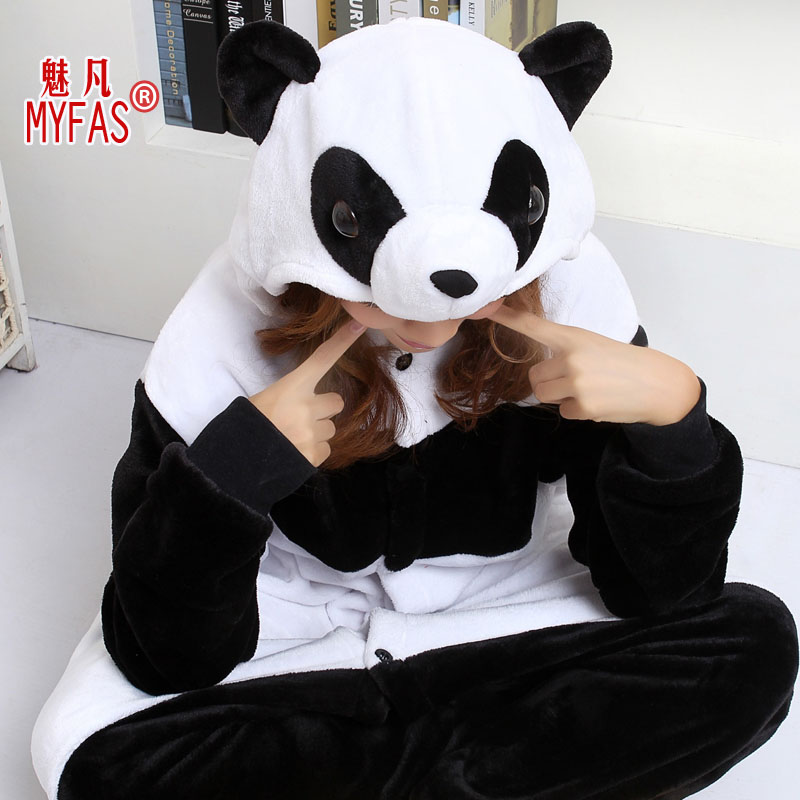 Autumn and winter toileting of coral velvet Siamese Panda pajamas cartoon animals cute clothes couple home service
