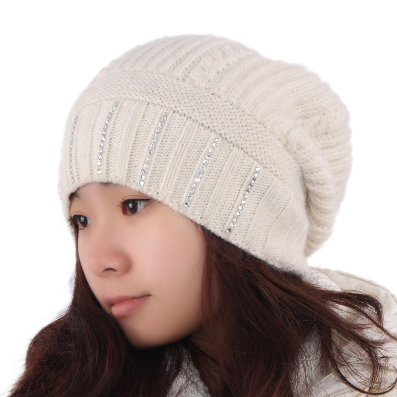 Autumn and winter trend sparkling diamond vertical bar twist thermal yarn fashion female knitted hat