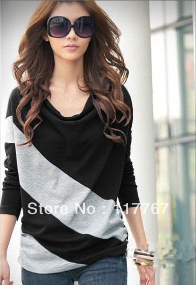 autumn and winter  trendy Cozy women ladies Noble clothes Tops Tees T shirt Long-sleeved Unique spell T-shirt