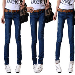 Autumn and winter two ways roll up hem distrressed water wash slim skinny pants pencil pants jeans pants