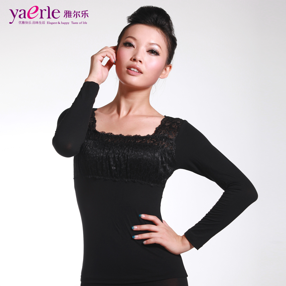 Autumn and winter ultra-thin cotton square collar lace decoration basic thermal underwear top separate ,free shipping