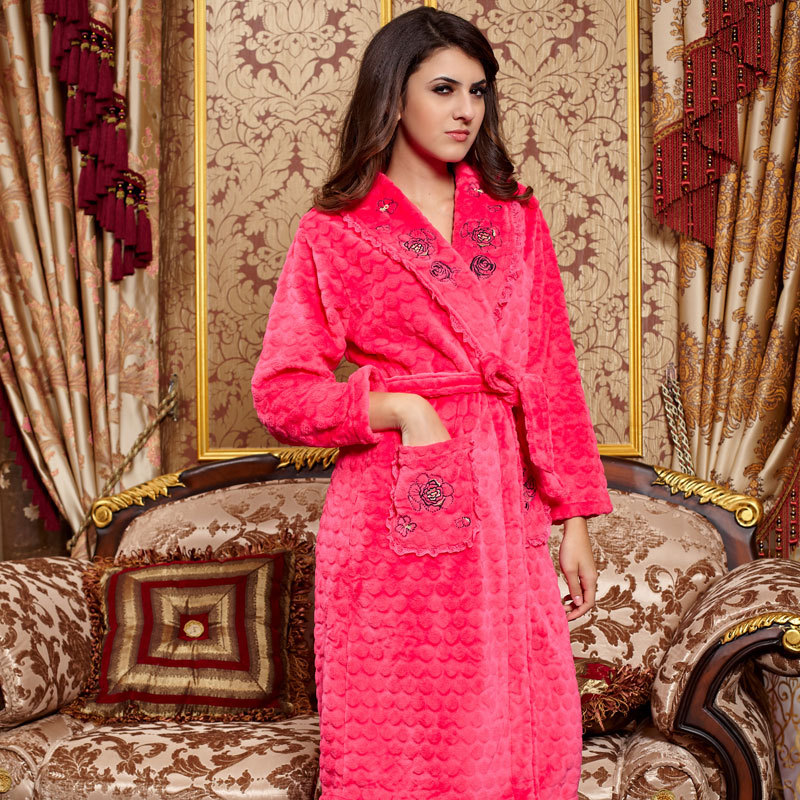 Autumn and winter velvet coral fleece women's long-sleeve casual sleepwear robe bathrobes lounge