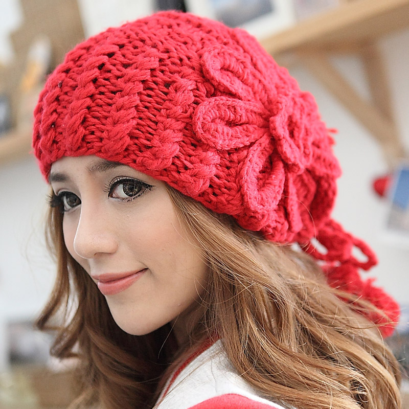 Autumn and winter warm hat coarse knitted hat plush ball cap women's knitting wool hat 01