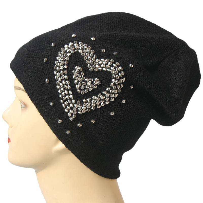 Autumn and winter warm turban hat cotton cap pocket love pattern hat solid color cap