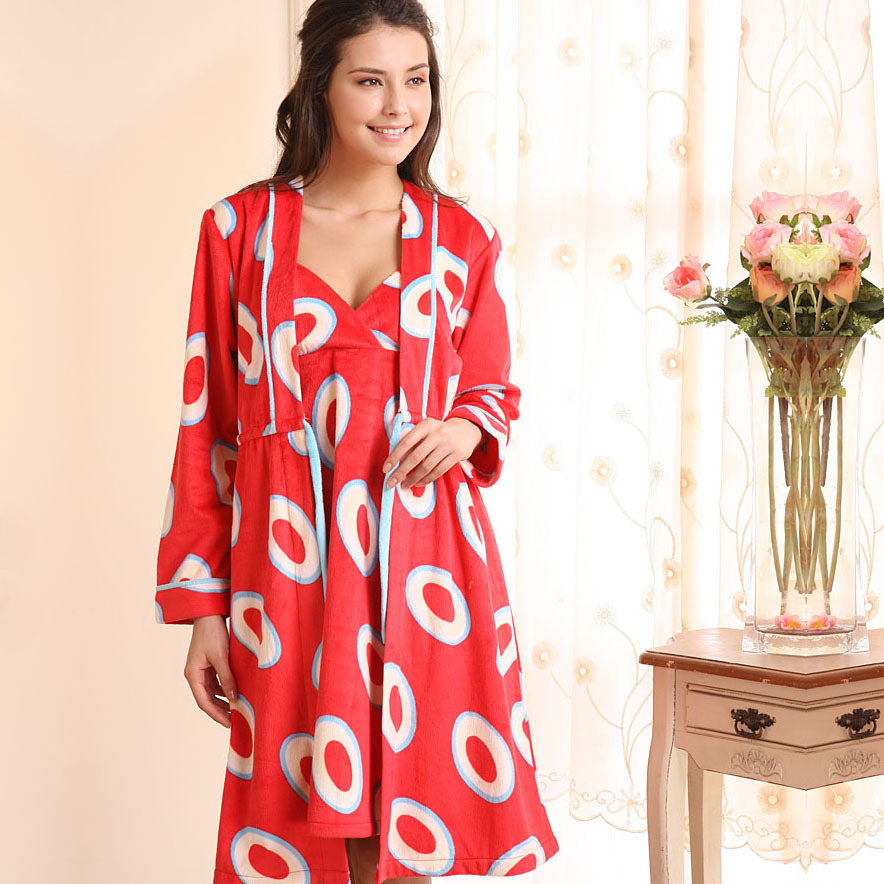 Autumn and winter weinstein women's sexy velvet robe bathrobes autumn long-sleeve coral fleece sleepwear