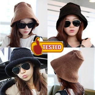 Autumn and winter wide-brimmed roll-up hem knitted hat bucket hat bucket hats knitted beret