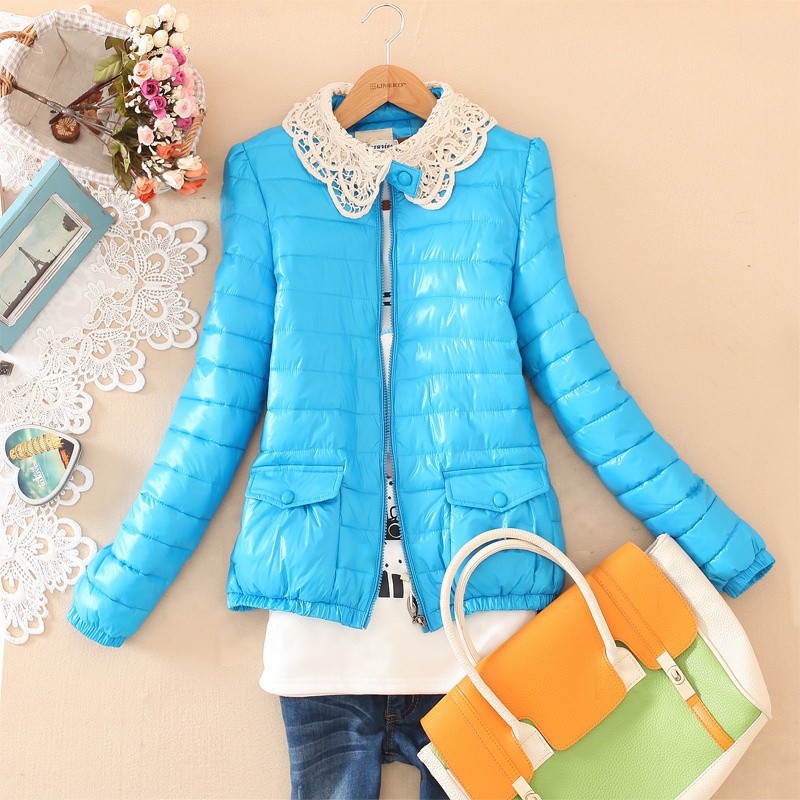 Autumn and winter women 2012 gentlewomen lace collar candy color slim long-sleeve outerwear cotton-padded jacket wadded jacket