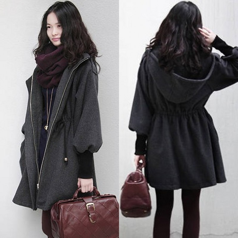 Autumn and winter women casual long-sleeve hooded tiebelt woolen outerwear long design elegant wool coat zipper trench