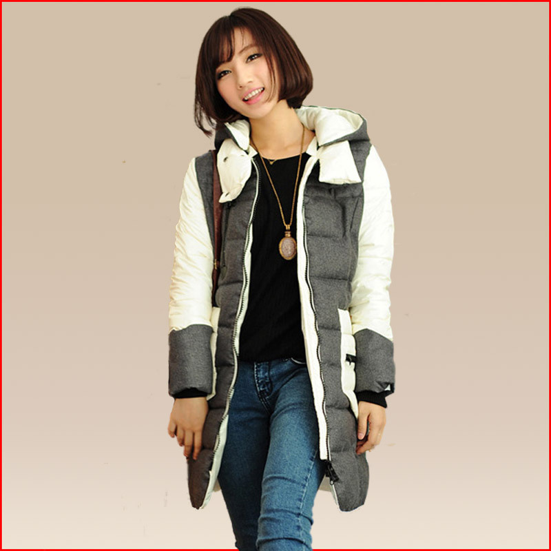 Autumn and winter women color block decoration medium-long long-sleeve with a hood zipper thickening wadded jacket cotton-padded