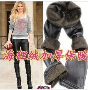 Autumn and winter women fashion plus velvet thickening thermal faux leather thermal legging pants plus size tights