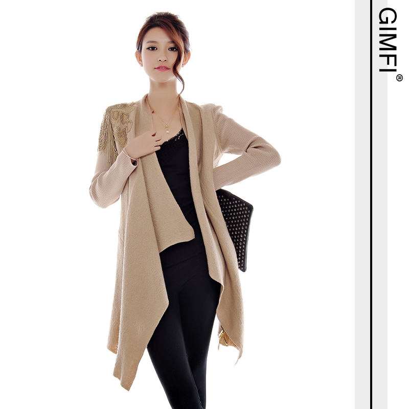 Autumn and winter women formal fashion irregular sweep epaulette paillette trench