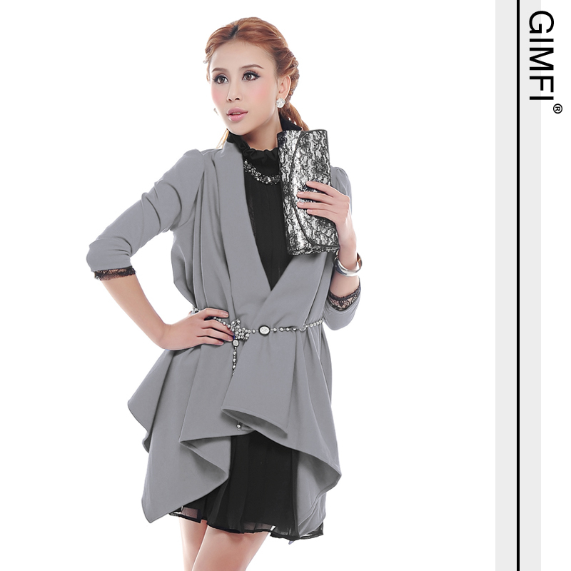 Autumn and winter women formal ol irregular sweep three quarter sleeve long shirt outerwear