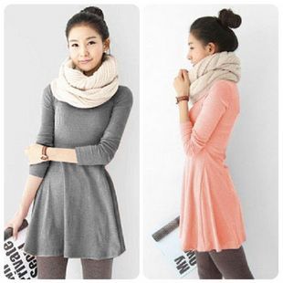 autumn and winter women new arrival 100% cotton wool long-sleeve dress o-neck skirt long design basic skirt