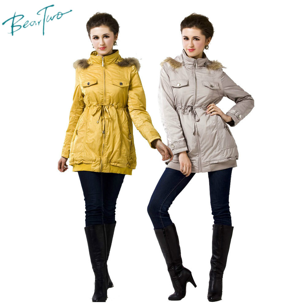Autumn and winter women nvchen fur collar medium-long with a hood slim waist wadded jacket cotton-padded jacket outerwear