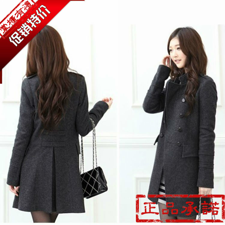 Autumn and winter women overcoat stand collar long design casual outerwear slim double breasted wadded jacket woolen trench