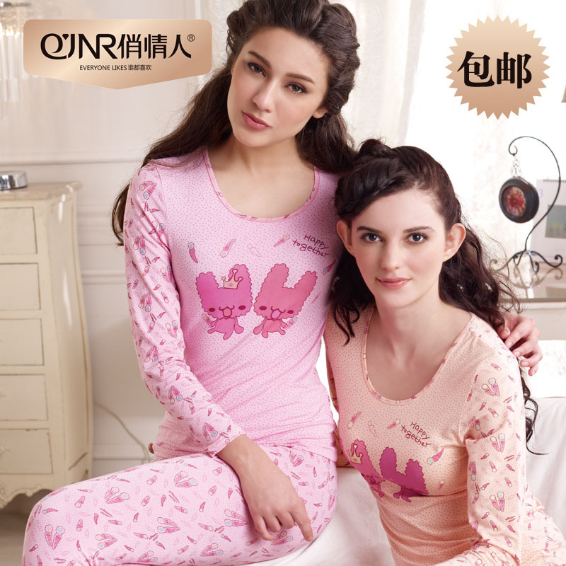 Autumn and winter women's 100% cotton cartoon thermal underwear set 3569