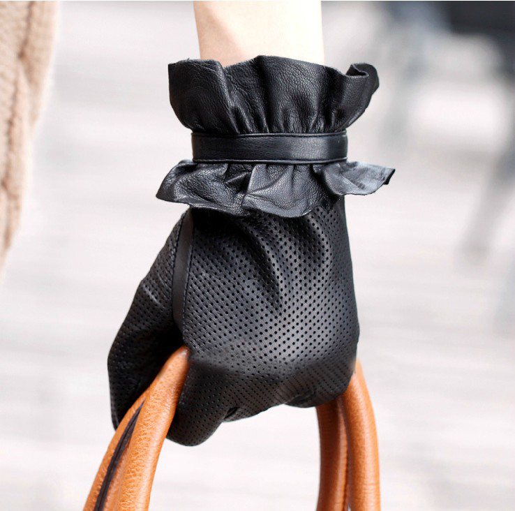 Autumn and winter women's breathable thermal short design suede genuine leather gloves l011nn