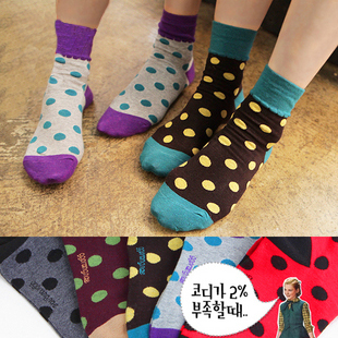Autumn and winter women's candy socks dot multicolour 100% cotton socks free shipping