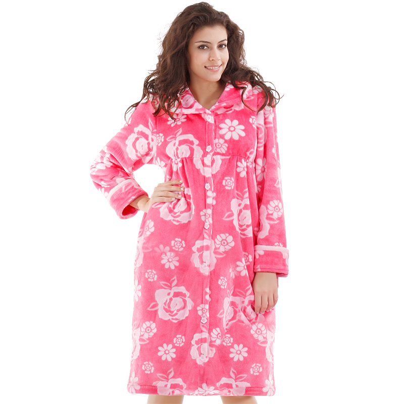 Autumn and winter women's coral fleece thermal sleepwear lounge sweet long-sleeve robe 0152