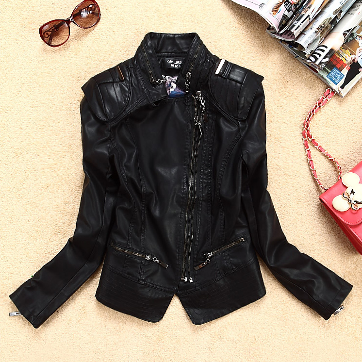 Autumn and winter women's genuine leather clothing short design slim small leather clothing plus size PU leather jacket short