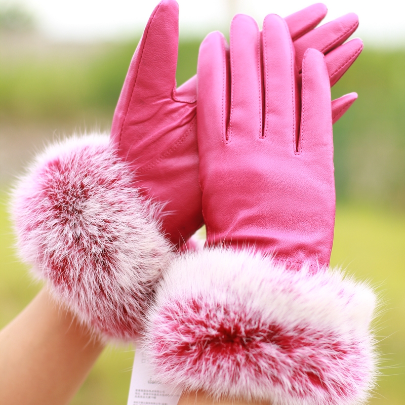 Autumn and winter women's genuine leather rabbit fur gloves 2012 fashion sheepskin leather gloves