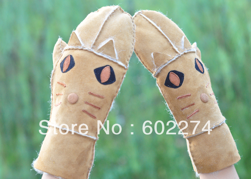 Autumn and Winter Women's Genuine Leather Wool and Fur Warm Gloves Free Shipping