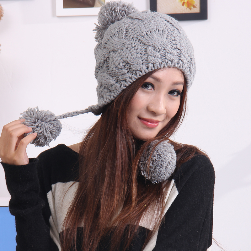 Autumn and winter women's hair balls knitted hat thermal handmade knitted hat ball hat