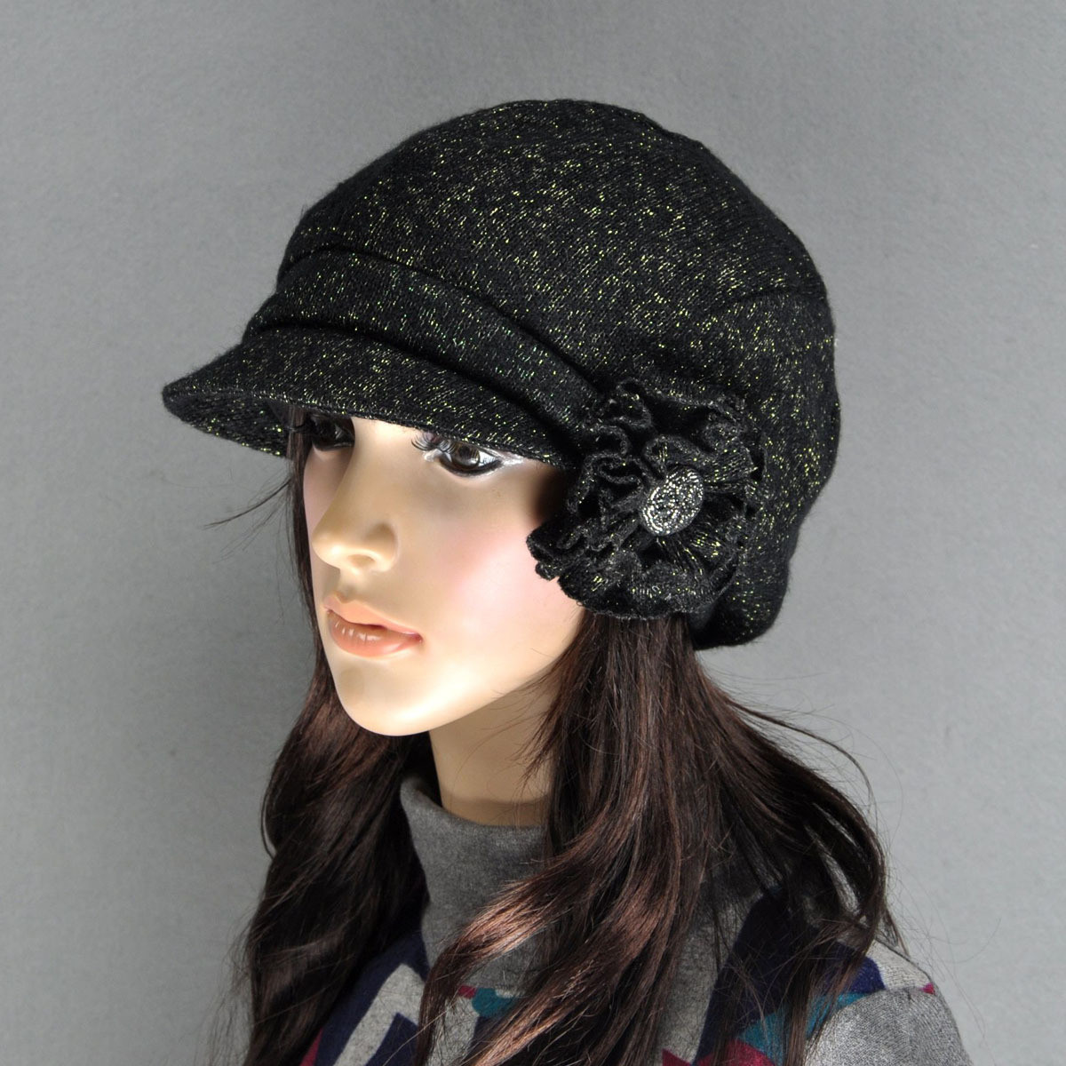 Autumn and winter women's hat bling flower yarn fashion cap