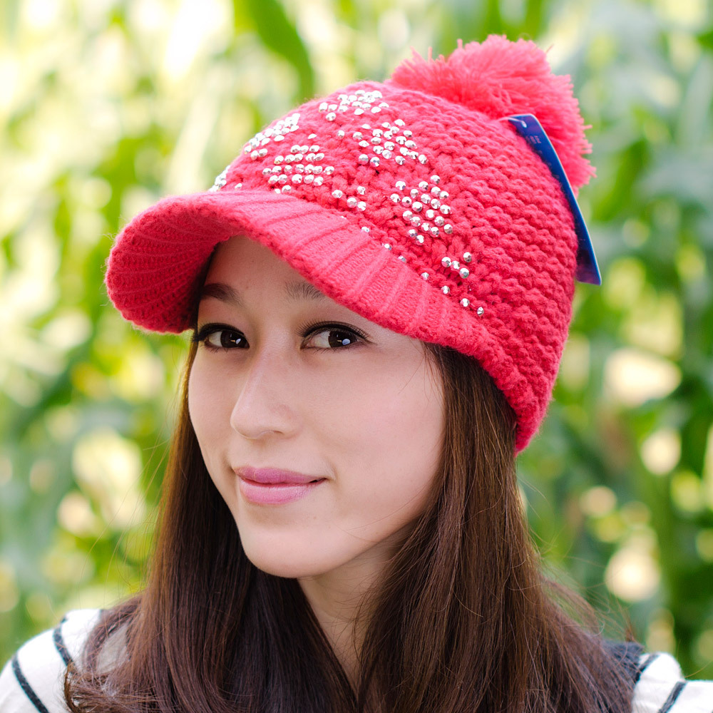 Autumn and winter women's hat fashion diamond knitted hat all-match oge ball thermal knitted hat cap