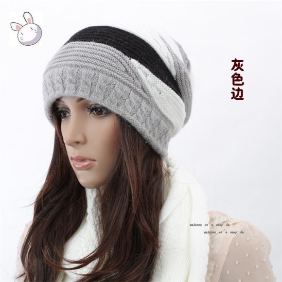 Autumn and winter women's hat knitting wool rabbit fur hat winter knitted hat casual thermal ear protector cap female