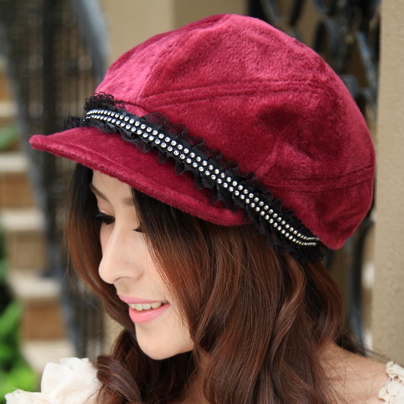 Autumn and winter women's hat lace badian cap short brim newsboy cap hat painter cap