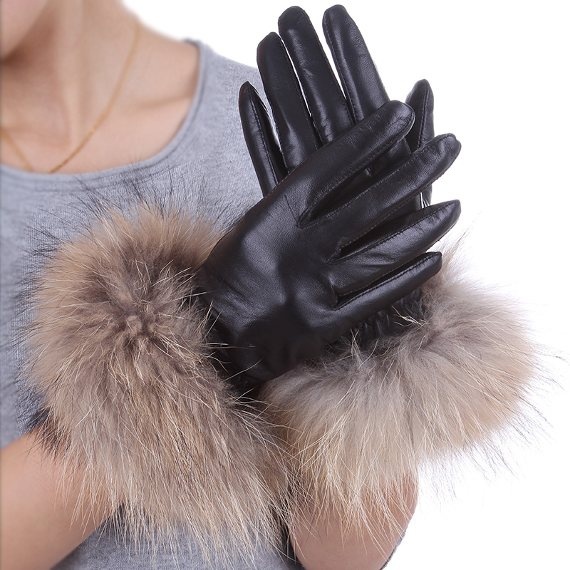Autumn and winter women's leather gloves winter oge ball sheepskin gloves thermal genuine leather gloves
