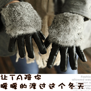Autumn and winter women's leather hare wool cape genuine leather gloves full thermal sheepskin gloves thermal gloves