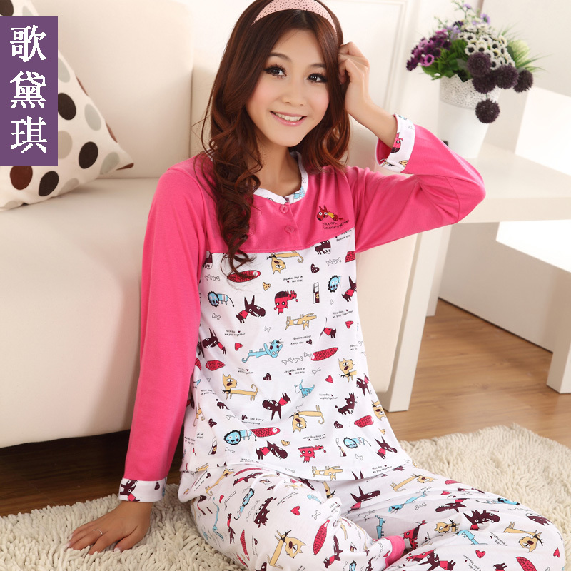 Autumn and winter women's long-sleeve cartoon sleepwear cotton lounge set penitently dog at home service