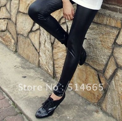 Autumn and winter women's matt faux leather ankle length trousers legging sidepiece zipper leather pants faux leather pants