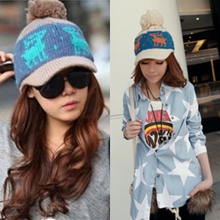 Autumn and winter women's onta christmas yarn knitted wool ball cap