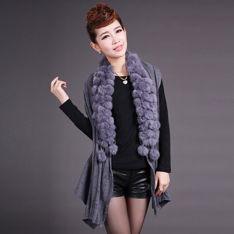 Autumn and winter women's outerwear sleeveless medium-long sweater plush ball 8009072