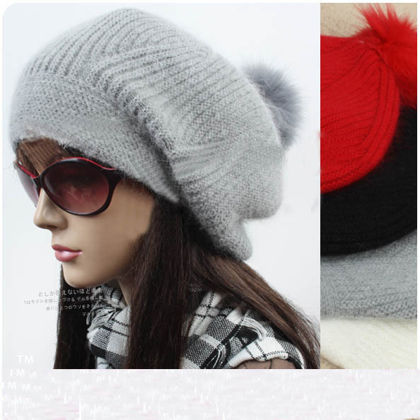 Autumn and winter women's rabbit fur cap knitted hat winter hat knitted grey piles cap