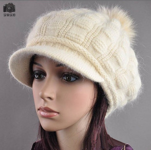 Autumn and winter women's rabbit fur hat knitted hat winter knitted hat black hair ball pocket hat
