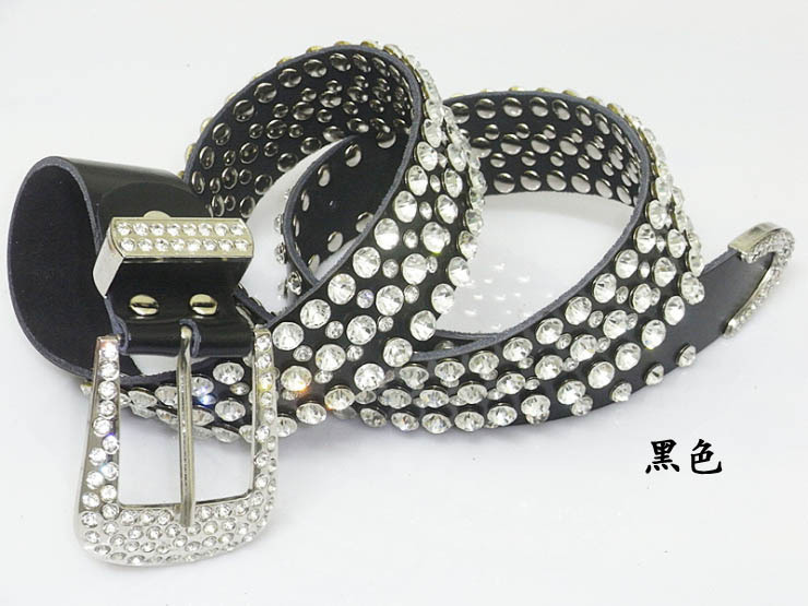 Autumn and winter women's rhinestone genuine leather strap fashion cowhide wide belt decoration