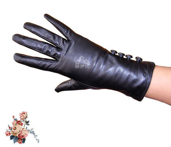 Autumn and winter women's sheepskin genuine leather gloves 4 buckle decoration fashion thermal genuine leather gloves