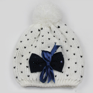 Autumn and winter women's sphere blue bow knitted hat
