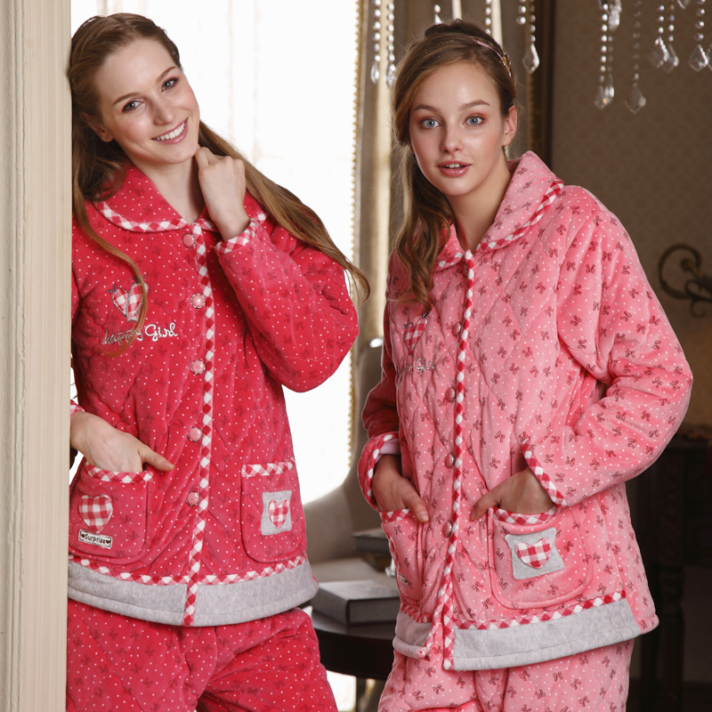 Autumn and winter women's thickening coral fleece cotton-padded sleep set thermal lounge 8515