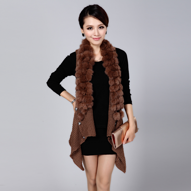 Autumn and winter women sheep wool knitted cashmere sweater sleeveless medium-long cardigan slim fur ball Free shipping