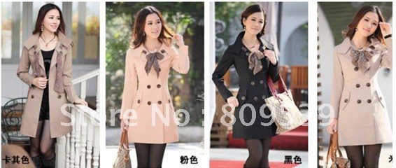 autumn and winter women slim double breasted long-sleeve trench outerwear silk scarf