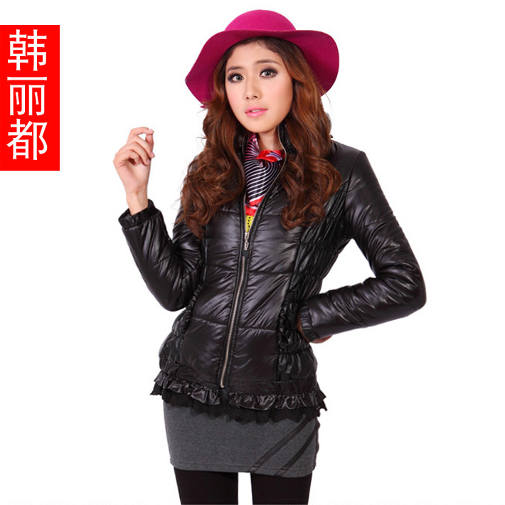 Autumn and winter women slim patchwork lace wadded jacket thermal cotton-padded jacket female outerwear bread service 7813